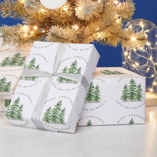 ウォーターカラーの松の森 ラッピングペーパー (クリスマス)