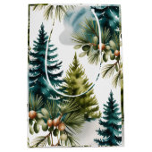 ウォーターカラーの松の模様 高級感のある冬のデザイン ミディアムペーパーバッグ (正面)