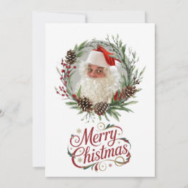 ウォーターカラーの松ぼっくりとベリーのクリスマスリース シーズンカード
