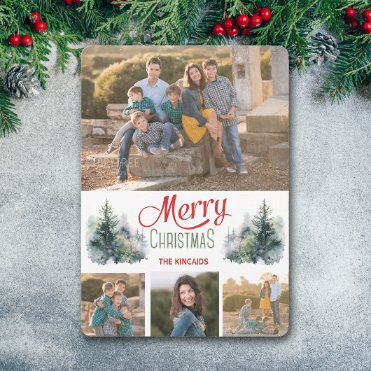 ウォーターカラーの松林の写真テンプレート クリスマス