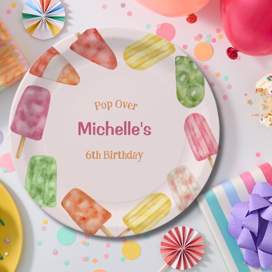 ウォーターカラーの棒アイス 楽しい夏の誕生日 ペーパープレート