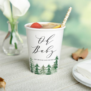 ウォーターカラーの森のウッドランドベビーシャワー 紙コップ