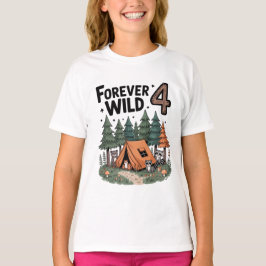 ウォーターカラーの森の動物キャンパー4歳の誕生日 Tシャツ