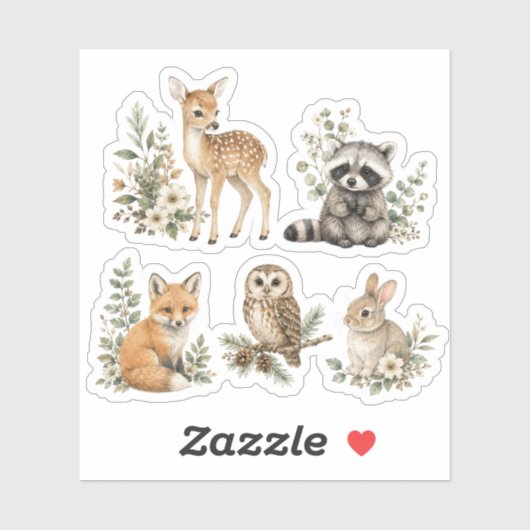 ウォーターカラーの森の動物 鹿 キツネ アライグマ シール (シート)
