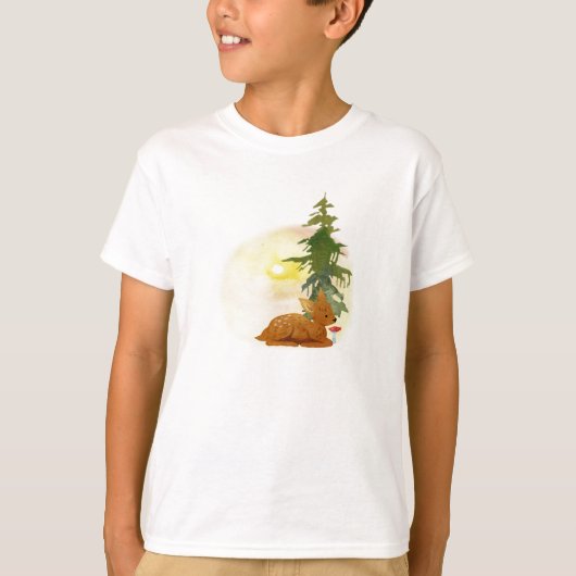 ウォーターカラーの森の子鹿 Tシャツ (正面)