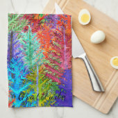 ウォーターカラーの森の松の木 キッチンタオル (四つ折り)