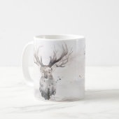ウォーターカラーの森の鹿の冬のマグカップ コーヒーマグカップ (正面左)