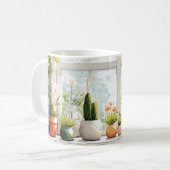 ウォーターカラーの植物イラストと多肉植物 コーヒーマグカップ (正面左)