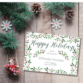 ウォーターカラーの植物画がモダンなクリスマスのビジネスギフト シーズンカード