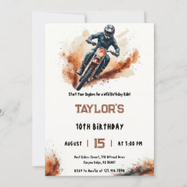 ウォーターカラーの泥はね ダートバイク ライダー 誕生日 招待状