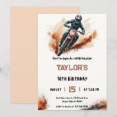 ウォーターカラーの泥はね ダートバイク ライダー 誕生日 招待状 (正面/裏面)