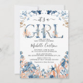 ウォーターカラーの海の中の「It's a Girl」ベビーシャワー 招待状 (正面)