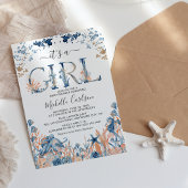 ウォーターカラーの海の中の「It's a Girl」ベビーシャワー 招待状
