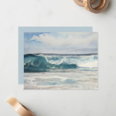ウォーターカラーの海の波アート ノートカード セット (正面/裏面インサイチュ)