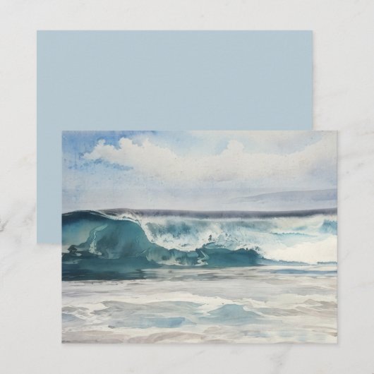 ウォーターカラーの海の波アート ノートカード セット (正面/裏面)