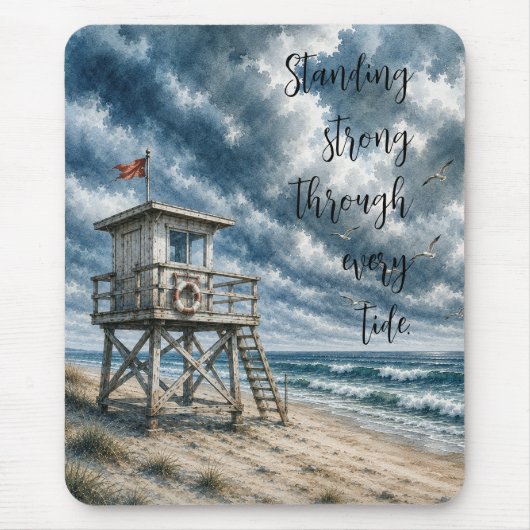 ウォーターカラーの海岸ビーチのライフガードスタンド マウスパッド (正面)