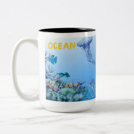 ウォーターカラーの海洋生物とシー・クリーチャーズ・マグカップ ツートーンマグカップ