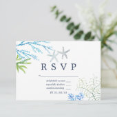 ウォーターカラーの海藻ビーチをテーマにした結婚式のRSVP 出欠カード (スタンド正面)