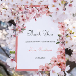 ウォーターカラーの淡いピンクの桜 エレガント サンキューカード
