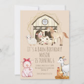 ウォーターカラーの牛舎動物ファームの誕生日 招待状 (正面)