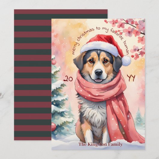 ウォーターカラーの犬のデザインのカスタマイズ可能なクリスマスカード シーズンカード (正面/裏面)