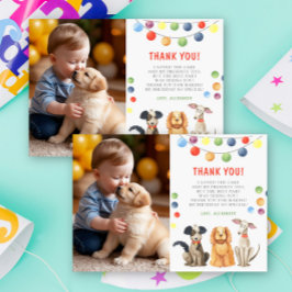 ウォーターカラーの犬のファーストバースデーパーティー サンキューカード