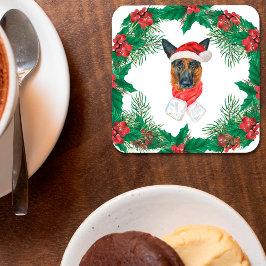 ウォーターカラーの犬種、ジャーマンシェパード クリスマス コースター
