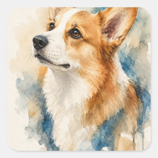 ウォーターカラーの犬 スクエアシール