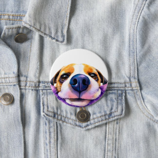 ウォーターカラーの犬 缶バッジ