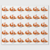 ウォーターカラーの狐の家族 かわいい ラッピングペーパー (フラット)