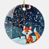 ウォーターカラーの狐の赤ちゃんの初めてのクリスマス オーナメント (裏面)