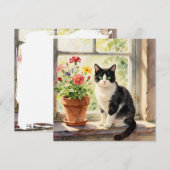 ウォーターカラーの猫と花のテーマのブランケット (正面/裏面)
