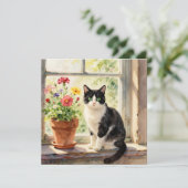 ウォーターカラーの猫と花のテーマのブランケット (スタンド正面)