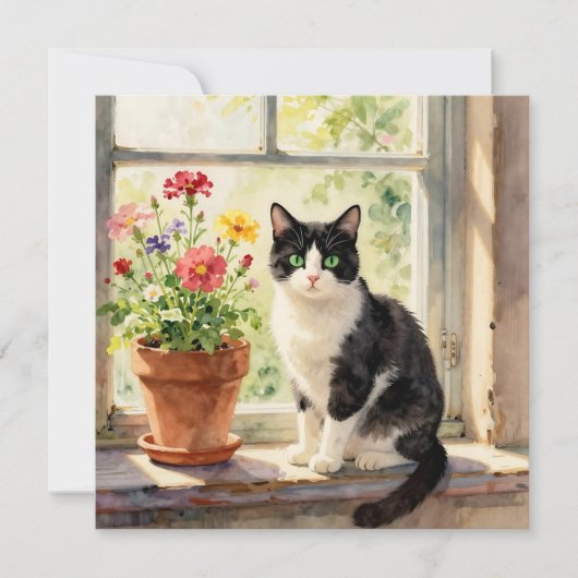 ウォーターカラーの猫と花のテーマのブランケット (正面)