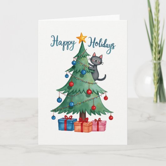 ウォーターカラーの猫のクリスマスカード カード (正面)