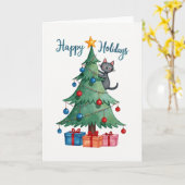ウォーターカラーの猫のクリスマスカード カード (黄色い花)