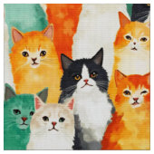 ウォーターカラーの猫のコラージュパターン ファブリック (クローズアップ)