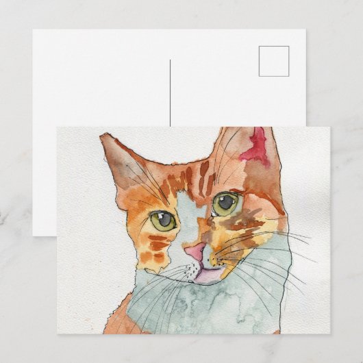 ウォーターカラーの猫 ポストカード (正面/裏面)