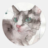ウォーターカラーの猫 ラウンドシール (正面)