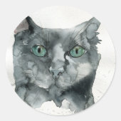 ウォーターカラーの猫 ラウンドシール (正面)