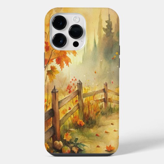 ウォーターカラーの田舎風の秋の風景 iPhoneケース (裏面)