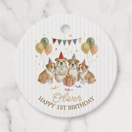 ウォーターカラーの男の子 誕生日 遊び心のある子犬 フェイバータグ