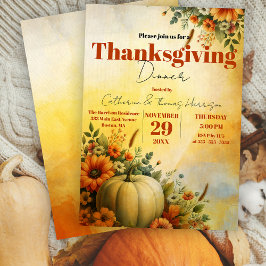 ウォーターカラーの白いカボチャの感謝祭ディナー 招待状