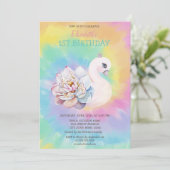 ウォーターカラーの白鳥と花のタイダイ 誕生日 招待状 (スタンド正面)