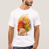 ウォーターカラーの秋の犬デザイン - ビーグル Tシャツ (正面)
