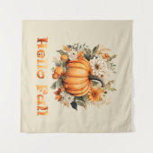 ウォーターカラーの秋の花と紅葉 タペストリー (正面(横))