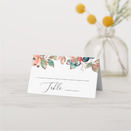 ウォーターカラーの秋の花の庭の結婚式。ブルーベリー プレイスカード