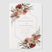 ウォーターカラーの秋の花テラコッタの結婚式スタイリッシュ ベラム紙招待状 (正面)