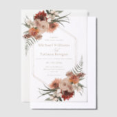 ウォーターカラーの秋の花テラコッタの結婚式スタイリッシュ ベラム紙招待状 (オフセット)