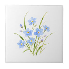ウォーターカラーの空色のワスレナグサの花のアート タイル